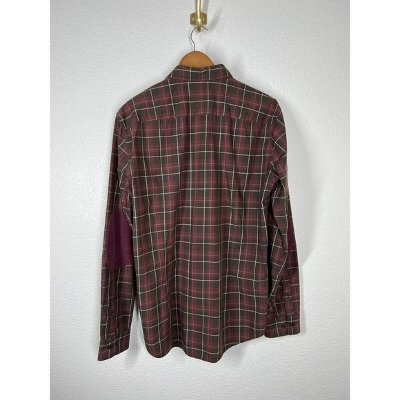 BOSS Hugo Boss Mens Plaid Button Down Shirt Large L Sven Elbow Corduroy Patch - Picture 2 of 6